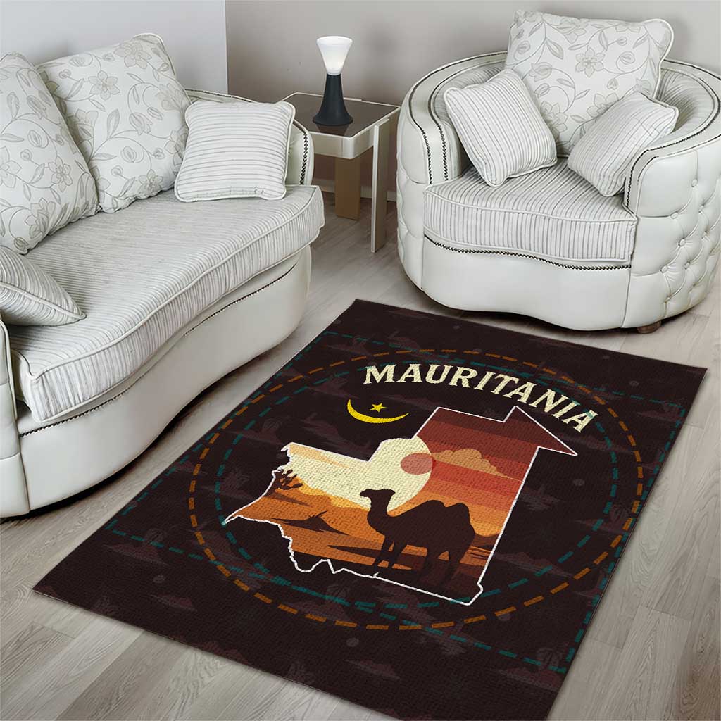 Mauritania Area Rug - Desert Sunset Camel Silhouette and Flag Accents