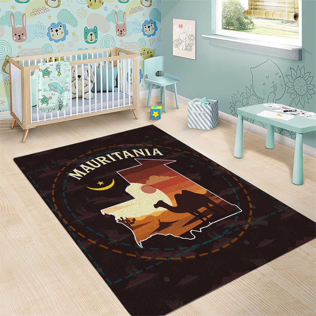 Mauritania Area Rug - Desert Sunset Camel Silhouette and Flag Accents