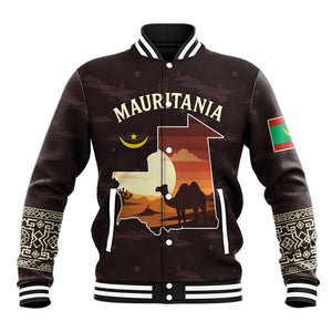 Mauritania Baseball Jacket - Desert Sunset Camel Silhouette and Flag Accents