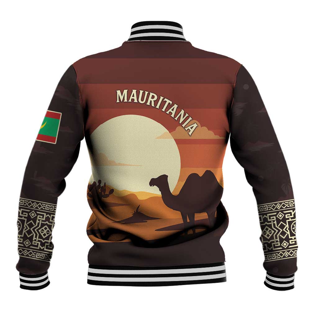 Mauritania Baseball Jacket - Desert Sunset Camel Silhouette and Flag Accents