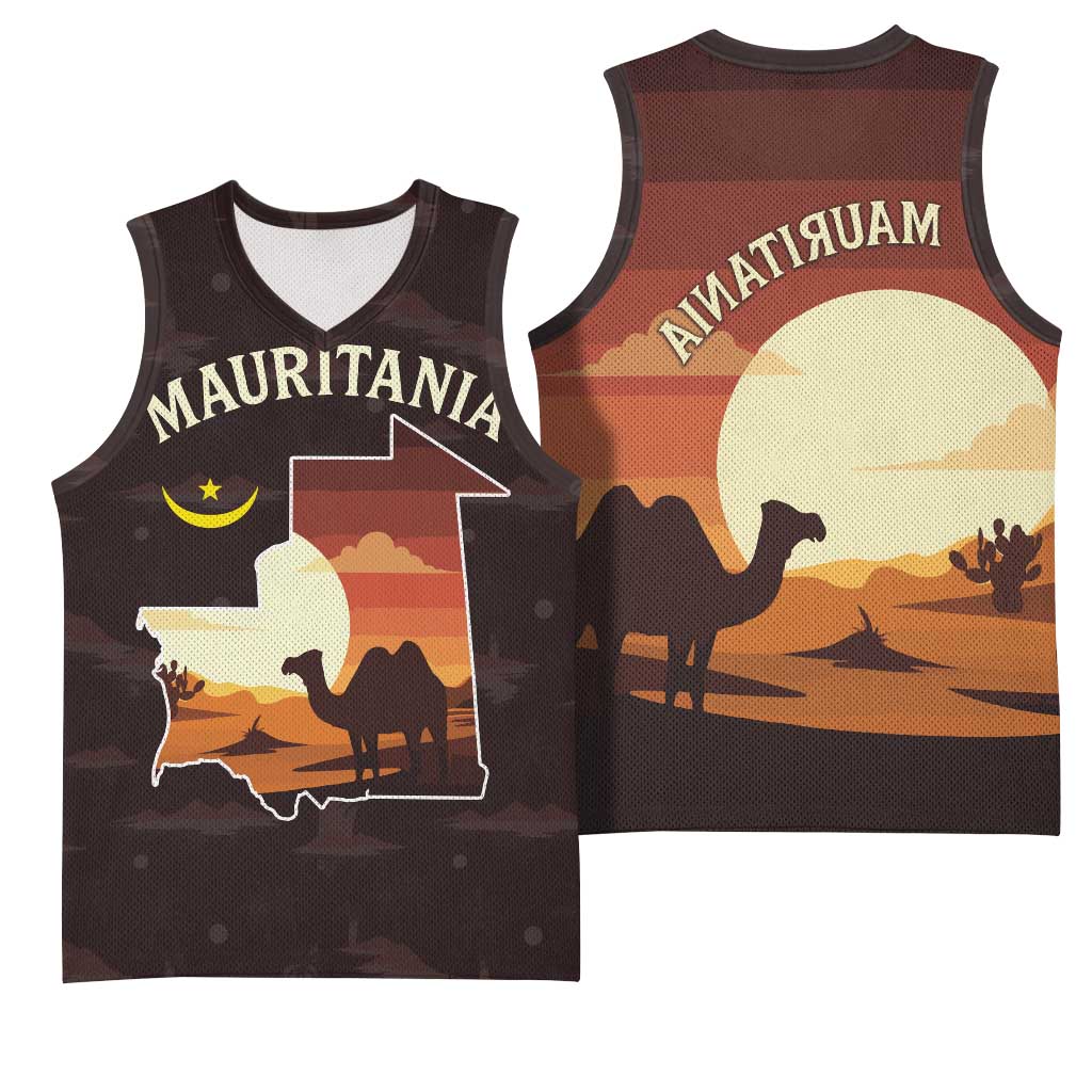 Mauritania Basketball Jersey - Desert Sunset Camel Silhouette and Flag Accents - African Pride