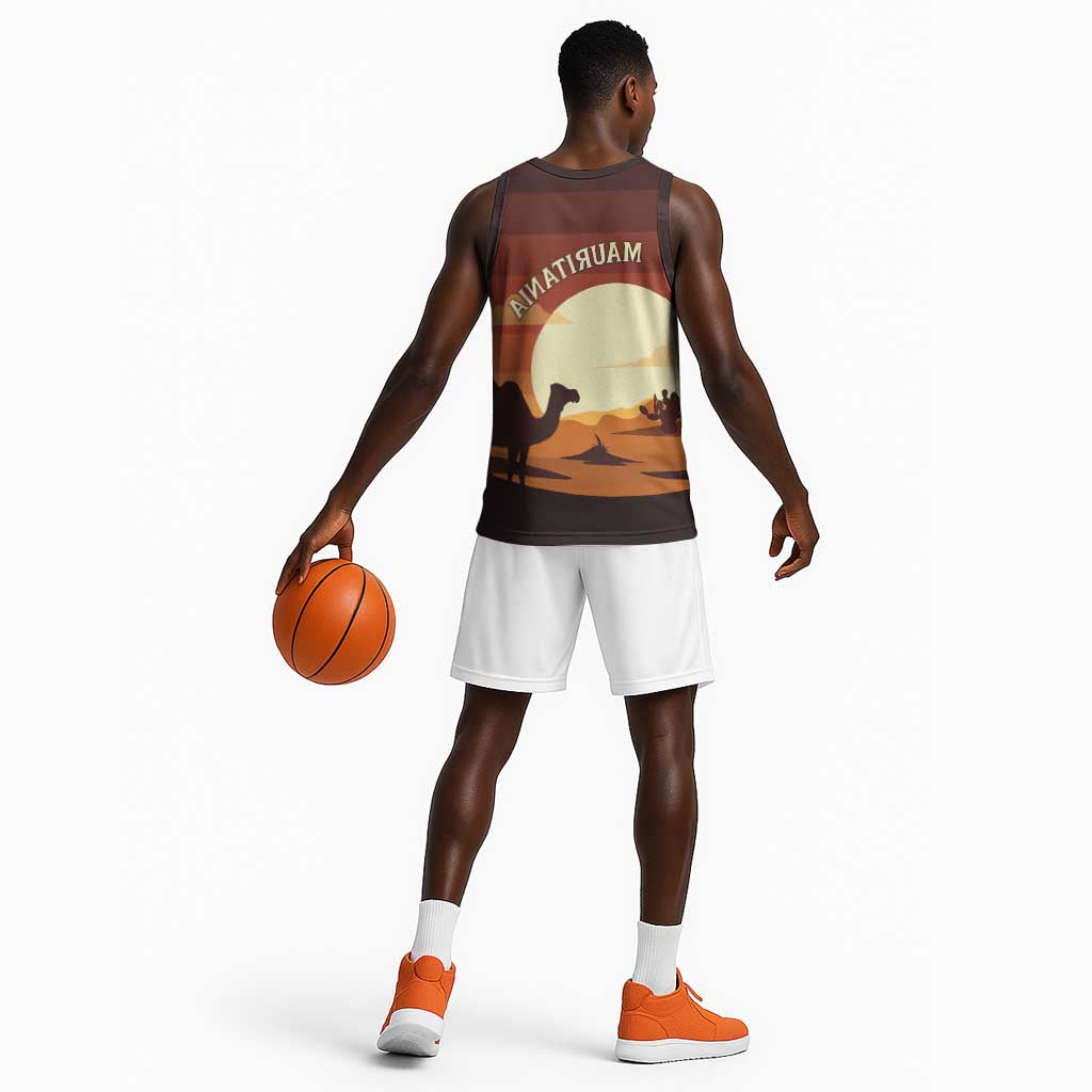 Mauritania Basketball Jersey - Desert Sunset Camel Silhouette and Flag Accents - African Pride