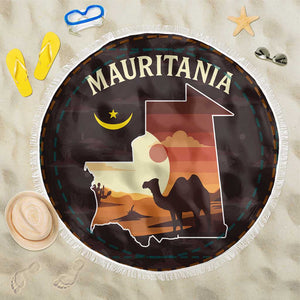 Mauritania Beach Blanket - Desert Sunset Camel Silhouette and Flag Accents