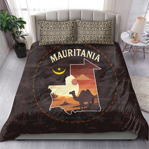 Mauritania Bedding Set - Desert Sunset Camel Silhouette and Flag Accents
