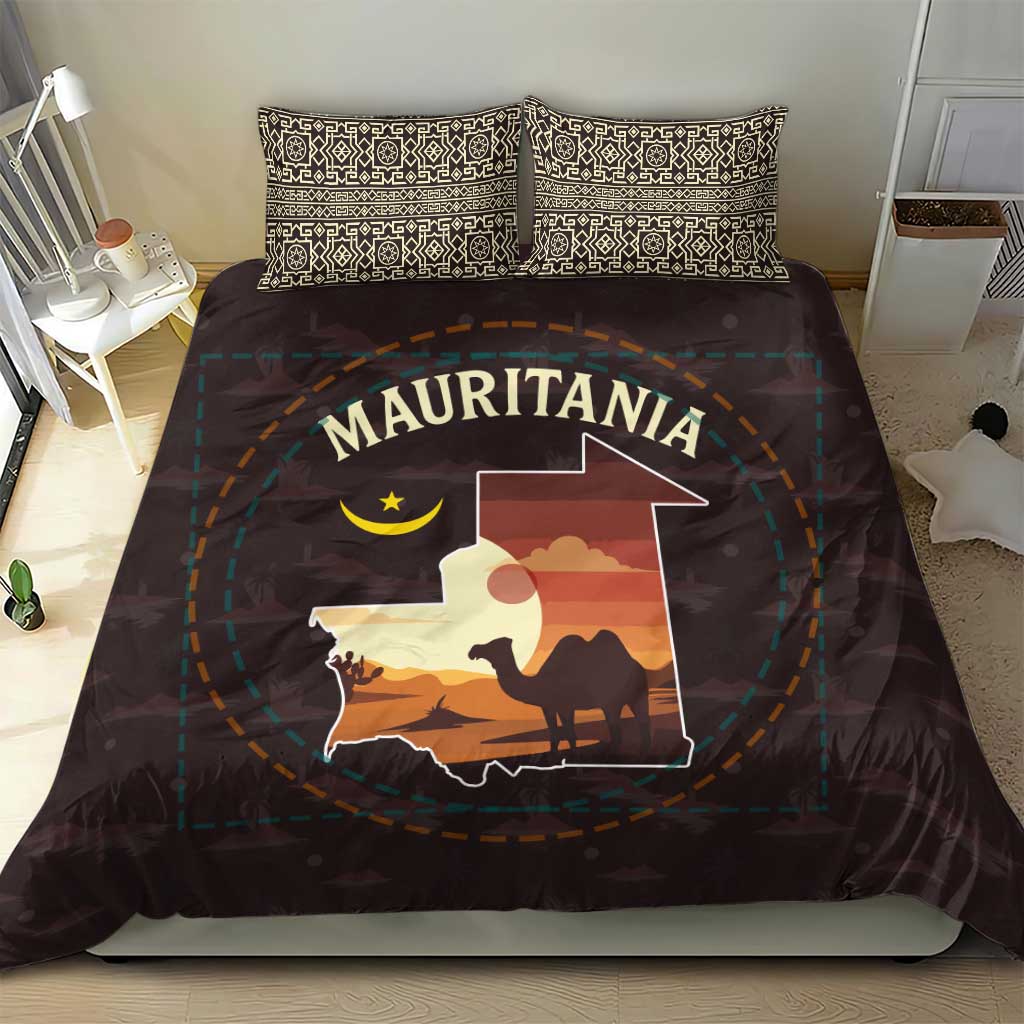 Mauritania Bedding Set - Desert Sunset Camel Silhouette and Flag Accents