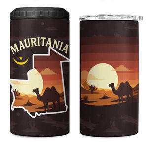 Mauritania 4 in 1 Can Cooler Tumbler - Desert Sunset Camel Silhouette and Flag Accents