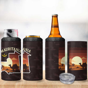 Mauritania 4 in 1 Can Cooler Tumbler - Desert Sunset Camel Silhouette and Flag Accents