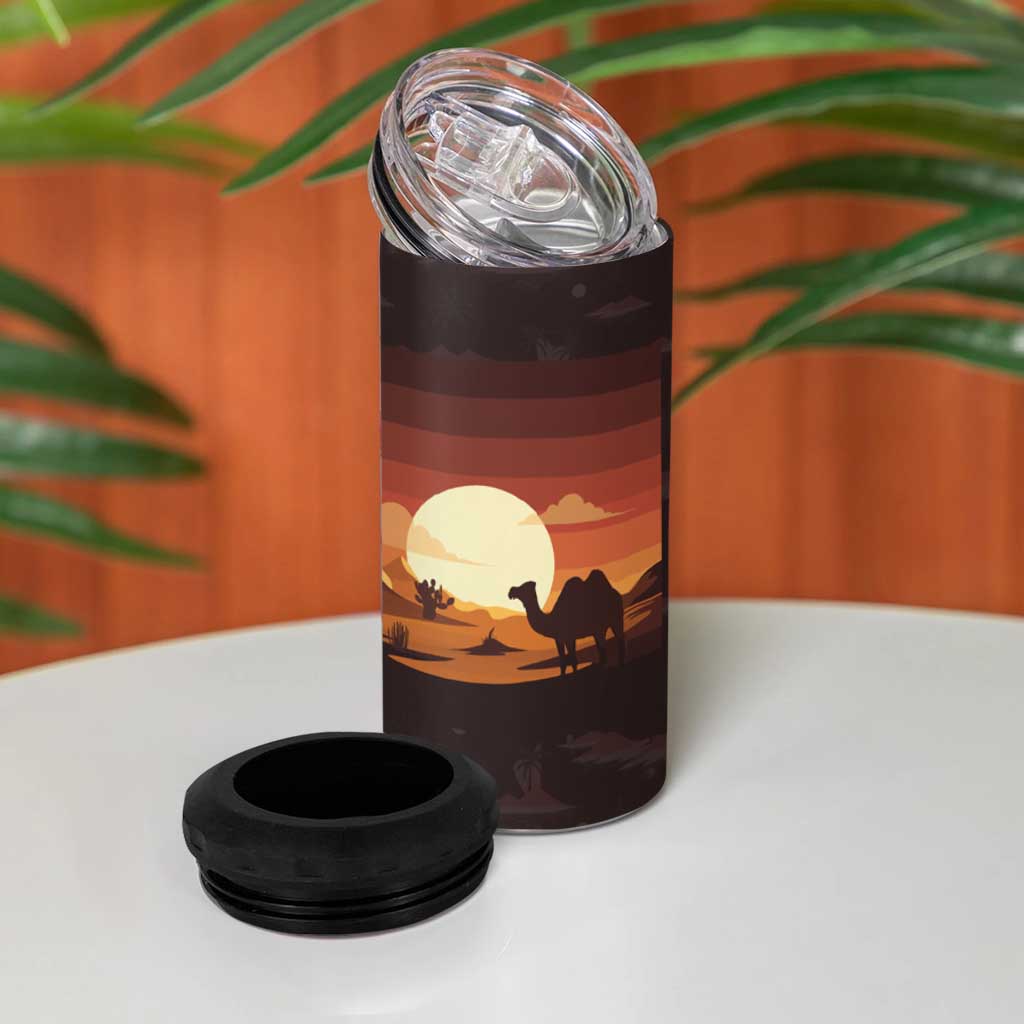 Mauritania 4 in 1 Can Cooler Tumbler - Desert Sunset Camel Silhouette and Flag Accents
