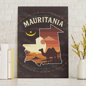 Mauritania Canvas Wall Art - Desert Sunset Camel Silhouette and Flag Accents