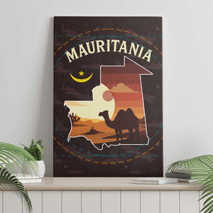 Mauritania Canvas Wall Art - Desert Sunset Camel Silhouette and Flag Accents
