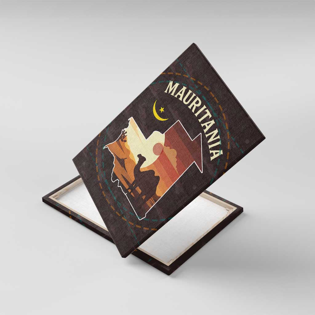 Mauritania Canvas Wall Art - Desert Sunset Camel Silhouette and Flag Accents