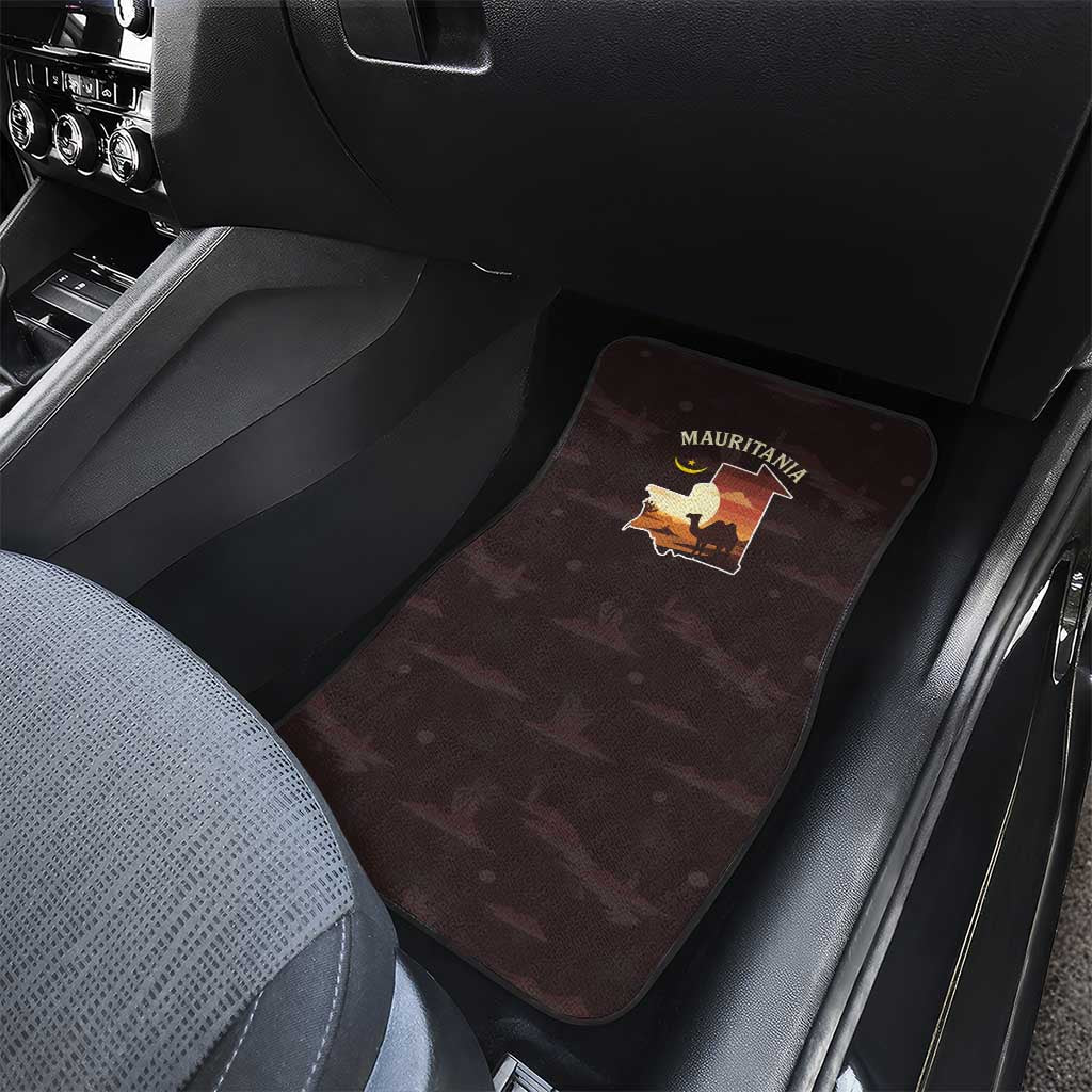 Mauritania Car Mats - Desert Sunset Camel Silhouette and Flag Accents