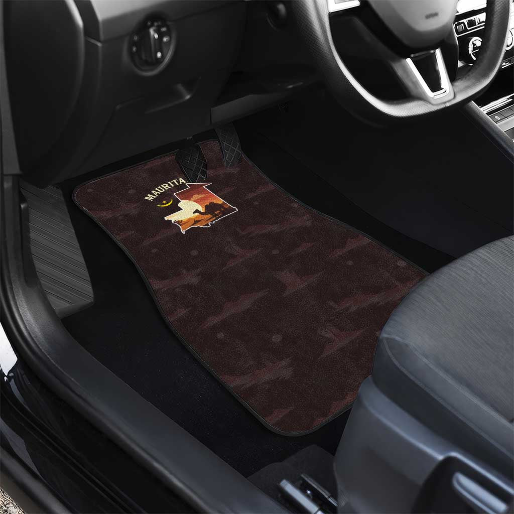 Mauritania Car Mats - Desert Sunset Camel Silhouette and Flag Accents