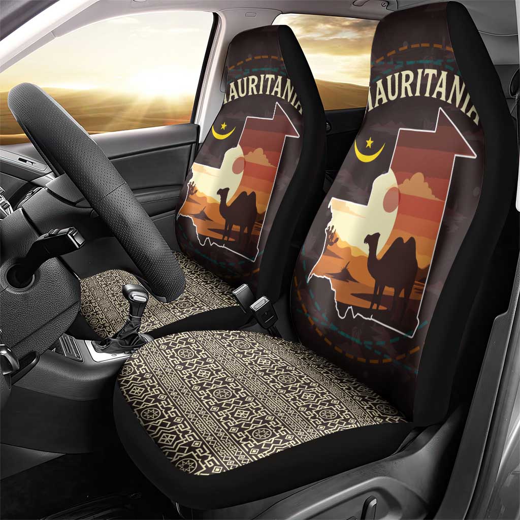 Mauritania Car Seat Cover - Desert Sunset Camel Silhouette and Flag Accents
