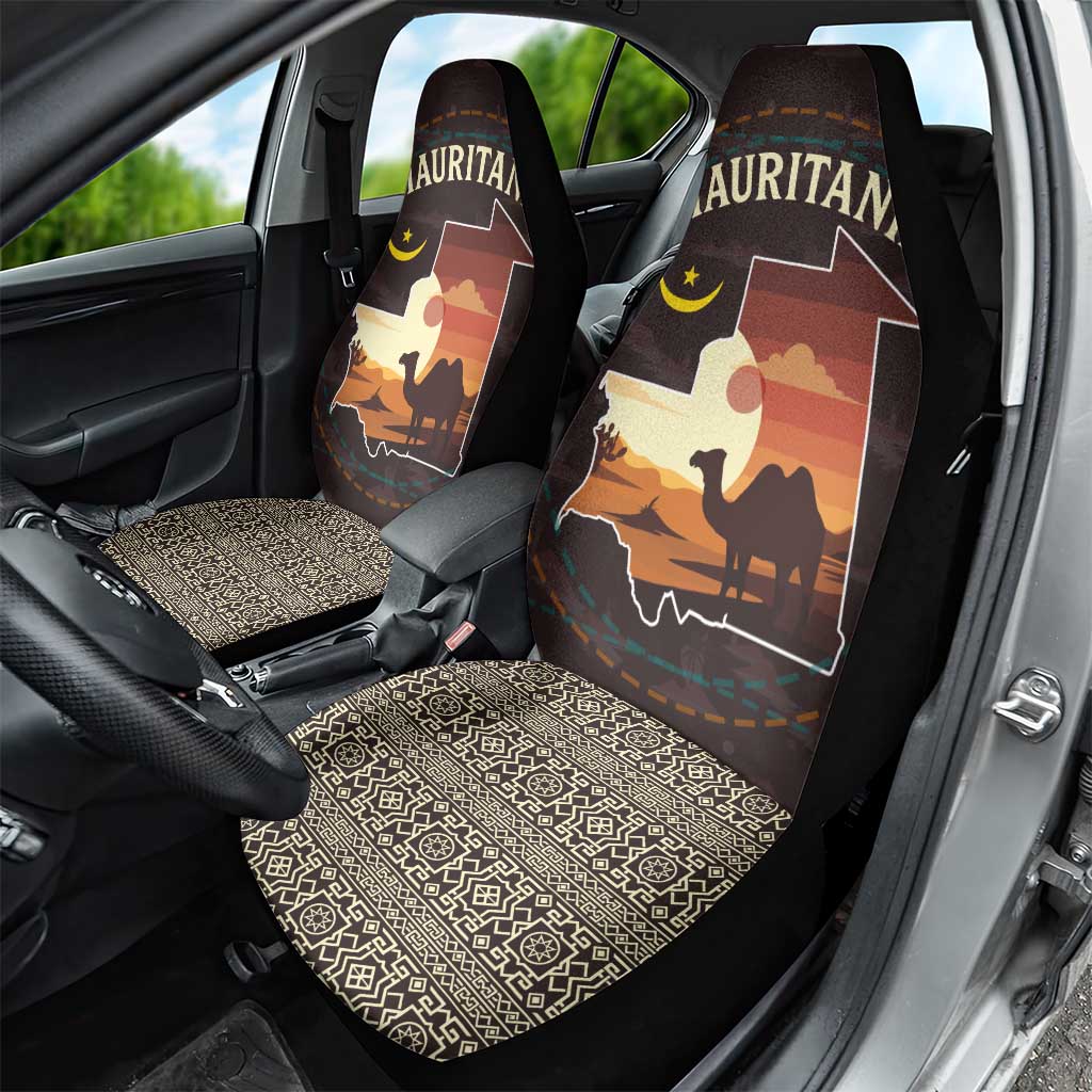 Mauritania Car Seat Cover - Desert Sunset Camel Silhouette and Flag Accents