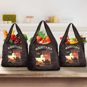 Mauritania Grocery Bag - Desert Sunset Camel Silhouette and Flag Accents