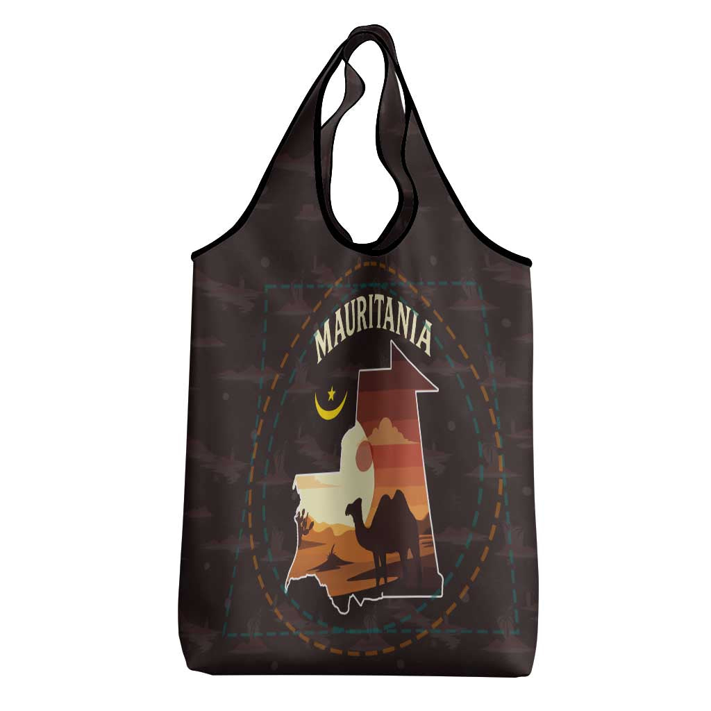Mauritania Grocery Bag - Desert Sunset Camel Silhouette and Flag Accents