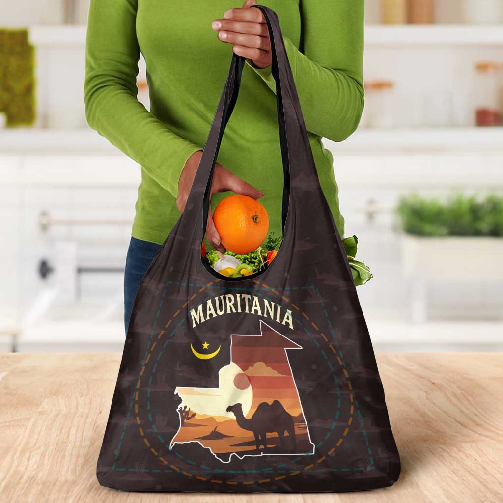 Mauritania Grocery Bag - Desert Sunset Camel Silhouette and Flag Accents