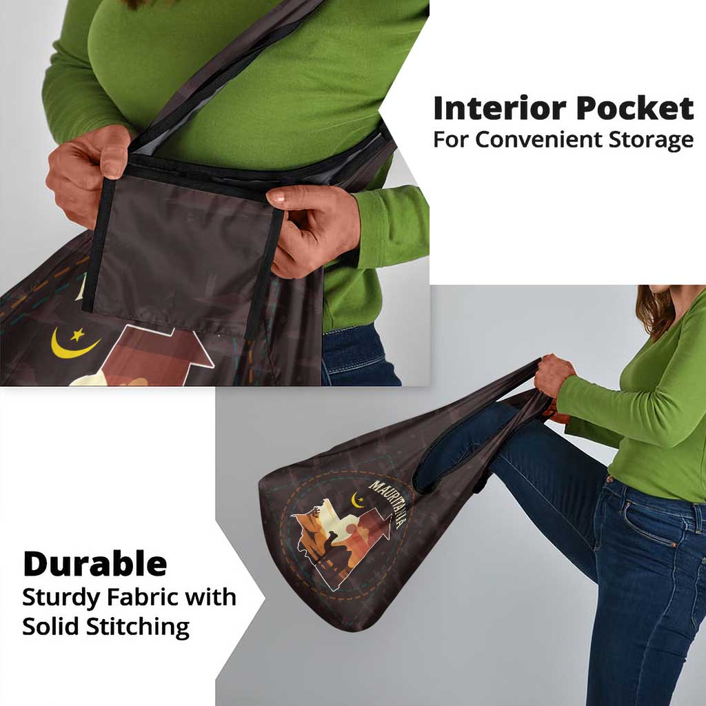 Mauritania Grocery Bag - Desert Sunset Camel Silhouette and Flag Accents
