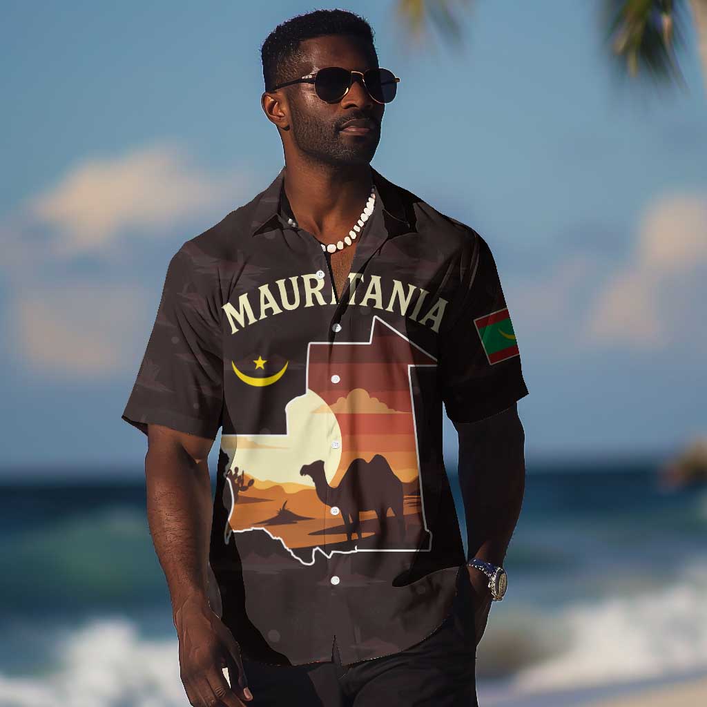 Mauritania Hawaiian Shirt - Desert Sunset Camel Silhouette and Flag Accents