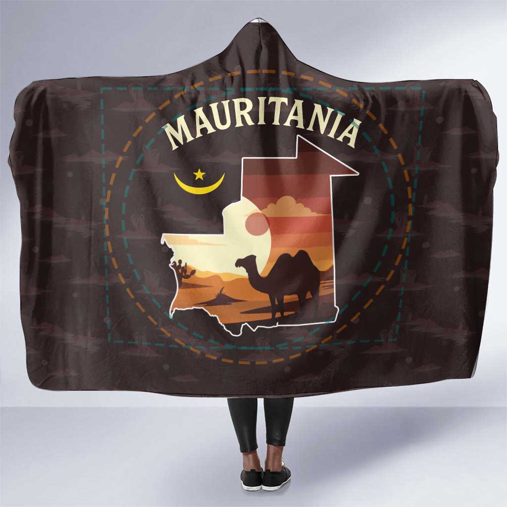 Mauritania Hooded Blanket - Desert Sunset Camel Silhouette and Flag Accents
