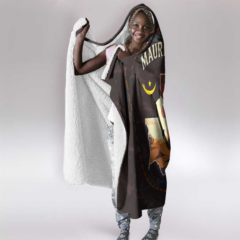 Mauritania Hooded Blanket - Desert Sunset Camel Silhouette and Flag Accents