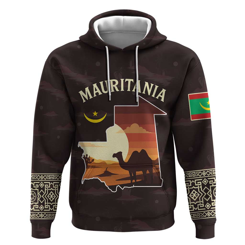 Mauritania Hoodie - Desert Sunset Camel Silhouette and Flag Accents