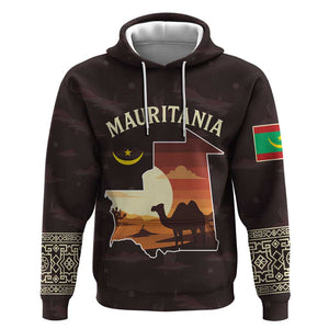 Mauritania Hoodie - Desert Sunset Camel Silhouette and Flag Accents