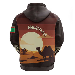 Mauritania Hoodie - Desert Sunset Camel Silhouette and Flag Accents