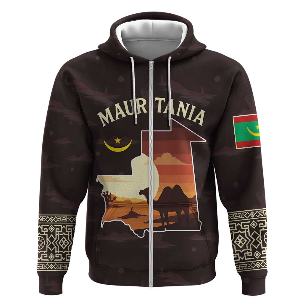 Mauritania Hoodie - Desert Sunset Camel Silhouette and Flag Accents