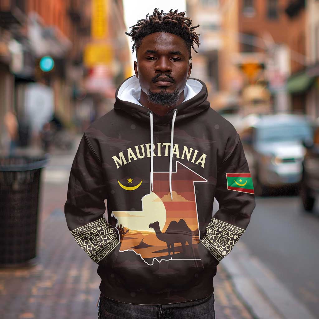 Mauritania Hoodie - Desert Sunset Camel Silhouette and Flag Accents