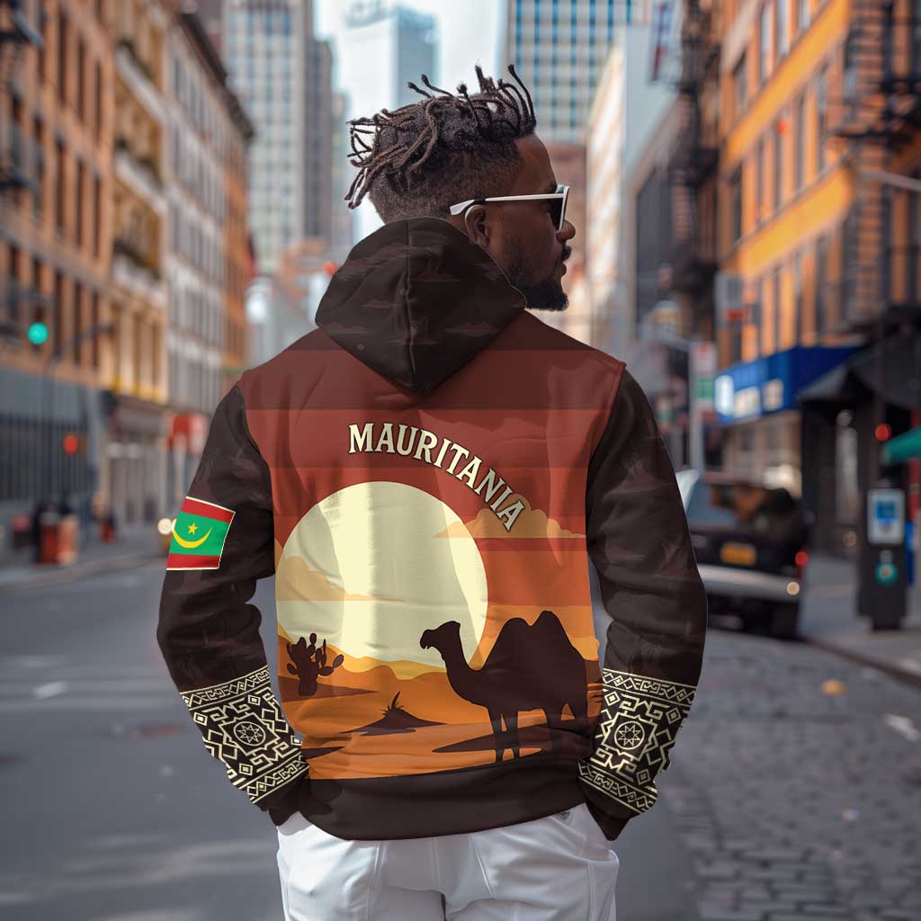 Mauritania Hoodie - Desert Sunset Camel Silhouette and Flag Accents