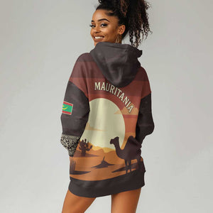 Mauritania Hoodie Dress - Desert Sunset Camel Silhouette and Flag Accents