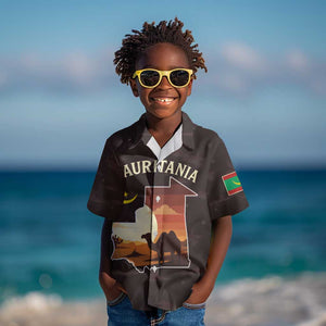 Mauritania Kid Hawaiian Shirt - Desert Sunset Camel Silhouette and Flag Accents