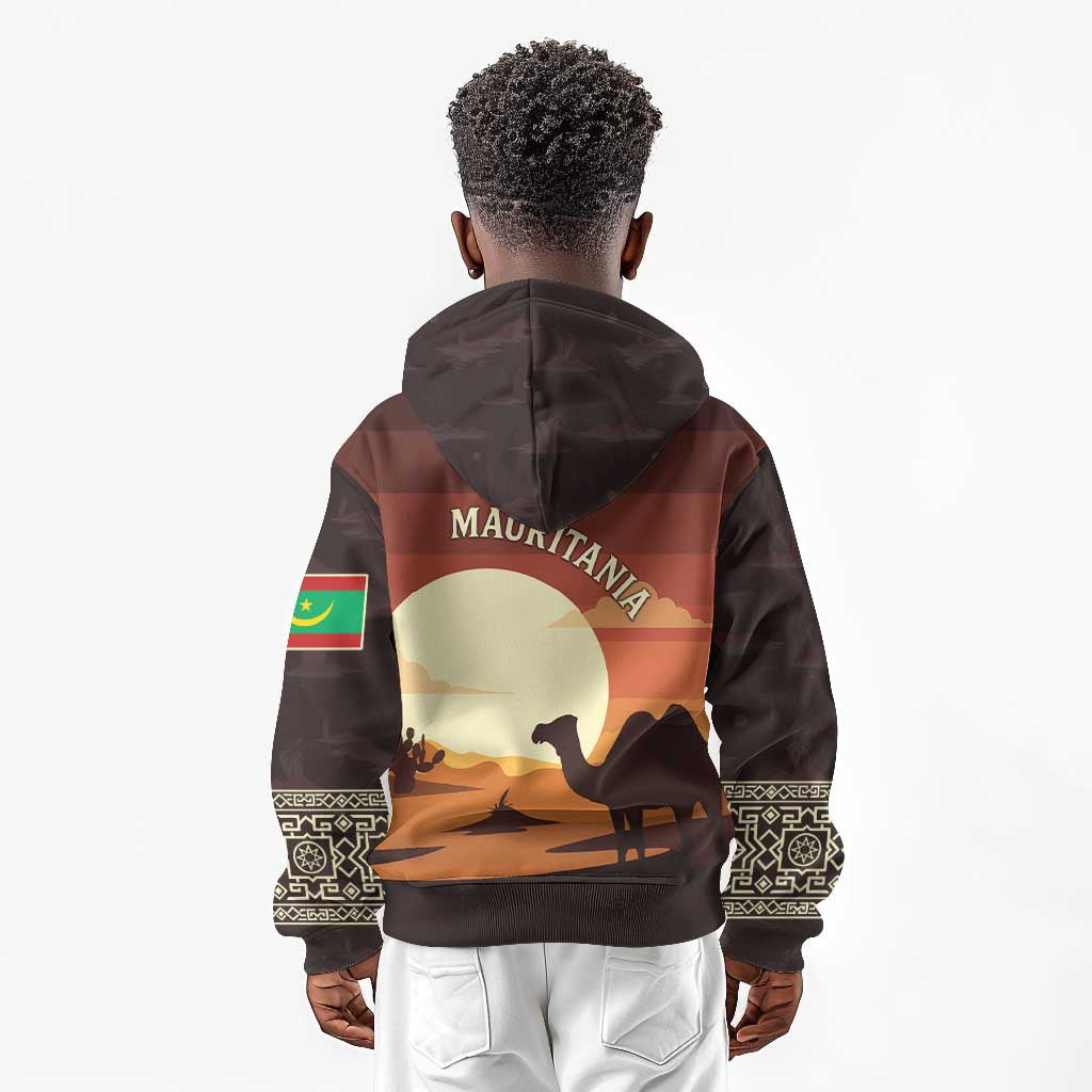 Mauritania Kid Hoodie - Desert Sunset Camel Silhouette and Flag Accents