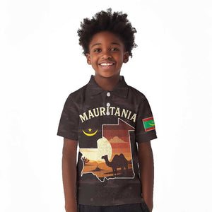 Mauritania Kid Polo Shirt - Desert Sunset Camel Silhouette and Flag Accents