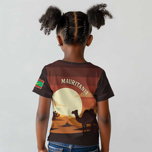 Mauritania Kid T shirt - Desert Sunset Camel Silhouette and Flag Accents