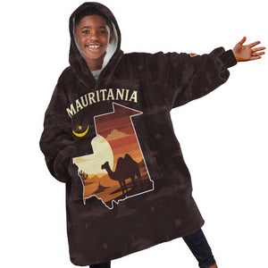 Mauritania Kid Wearable Blanket Hoodie - Desert Sunset Camel Silhouette and Flag Accents