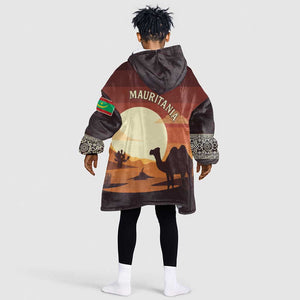 Mauritania Kid Wearable Blanket Hoodie - Desert Sunset Camel Silhouette and Flag Accents