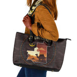 Mauritania Leather Tote Bag - Desert Sunset Camel Silhouette and Flag Accents