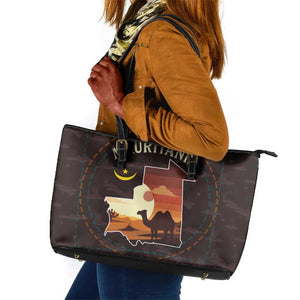 Mauritania Leather Tote Bag - Desert Sunset Camel Silhouette and Flag Accents