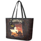 Mauritania Leather Tote Bag - Desert Sunset Camel Silhouette and Flag Accents