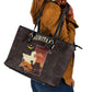 Mauritania Leather Tote Bag - Desert Sunset Camel Silhouette and Flag Accents