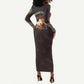Mauritania Long Sleeve Bodycon Dress - Desert Sunset Camel Silhouette and Flag Accents TS04