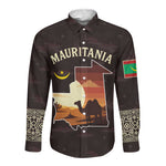 Mauritania Long Sleeve Button Shirt - Desert Sunset Camel Silhouette and Flag Accents