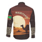 Mauritania Long Sleeve Button Shirt - Desert Sunset Camel Silhouette and Flag Accents