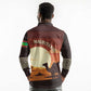 Mauritania Long Sleeve Polo Shirt - Desert Sunset Camel Silhouette and Flag Accents