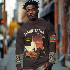 Mauritania Long Sleeve Shirt - Desert Sunset Camel Silhouette and Flag Accents