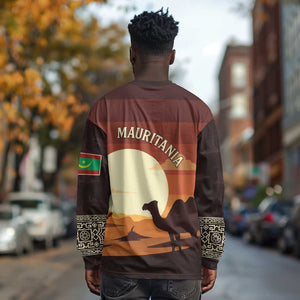 Mauritania Long Sleeve Shirt - Desert Sunset Camel Silhouette and Flag Accents