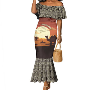 Mauritania Mermaid Dress - Desert Sunset Camel Silhouette and Flag Accents